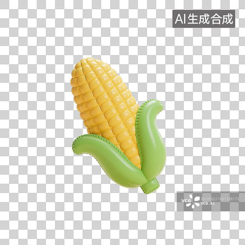 【AI数字艺术】3D渲染，膨胀充气风格，气球，玉米，食品免抠元素图片素材
