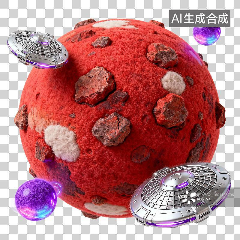 【AI数字艺术】红色星球上的飞碟与神秘能量球图片素材