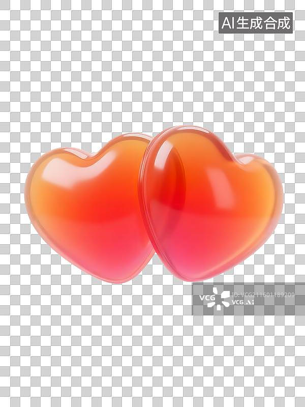 【AI数字艺术】AIGC:3D果冻风格两个半透明爱心，情人节设计元素图片素材
