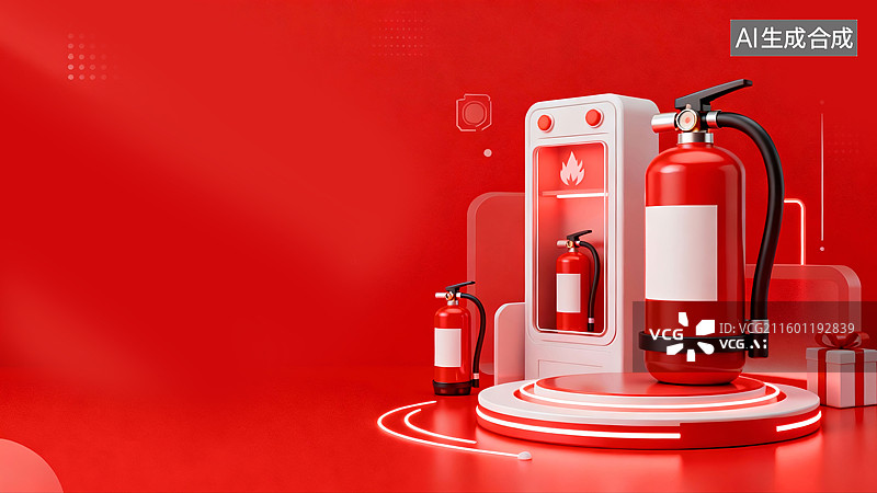 【AI数字艺术】红色灭火器消防柜全国消防日三维图图片素材