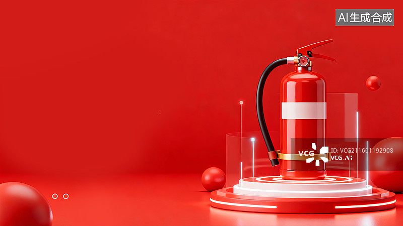 【AI数字艺术】产品展台红色灭火器全国消防日三维图图片素材