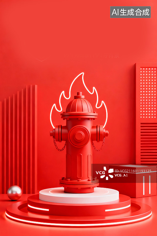 【AI数字艺术】红色消防栓火苗全国消防日三维图图片素材