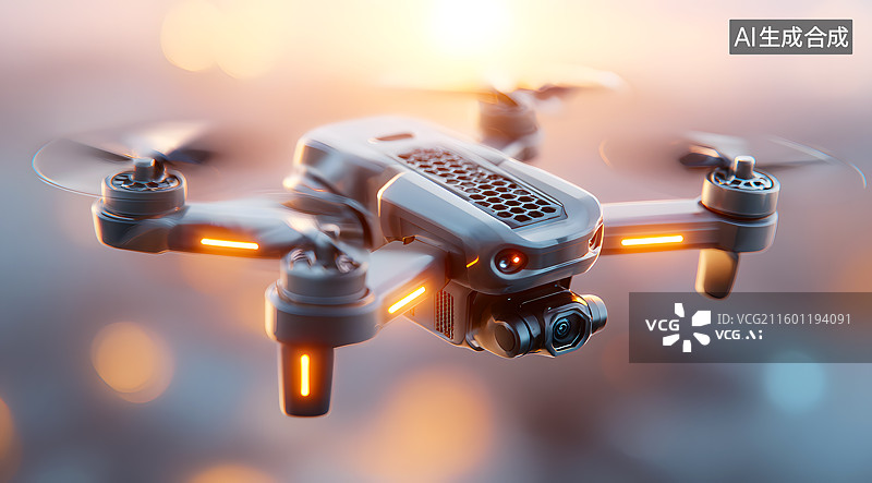 【AI数字艺术】天空中一架无人机航拍器图片素材