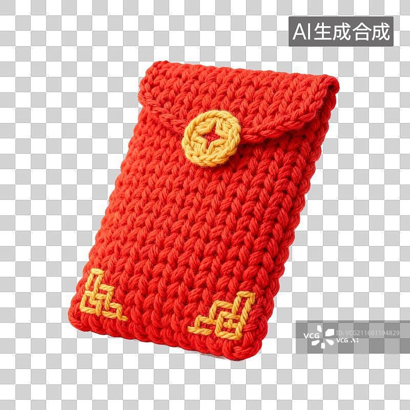 【AI数字艺术】红色针织钱包带有金色装饰图案图片素材