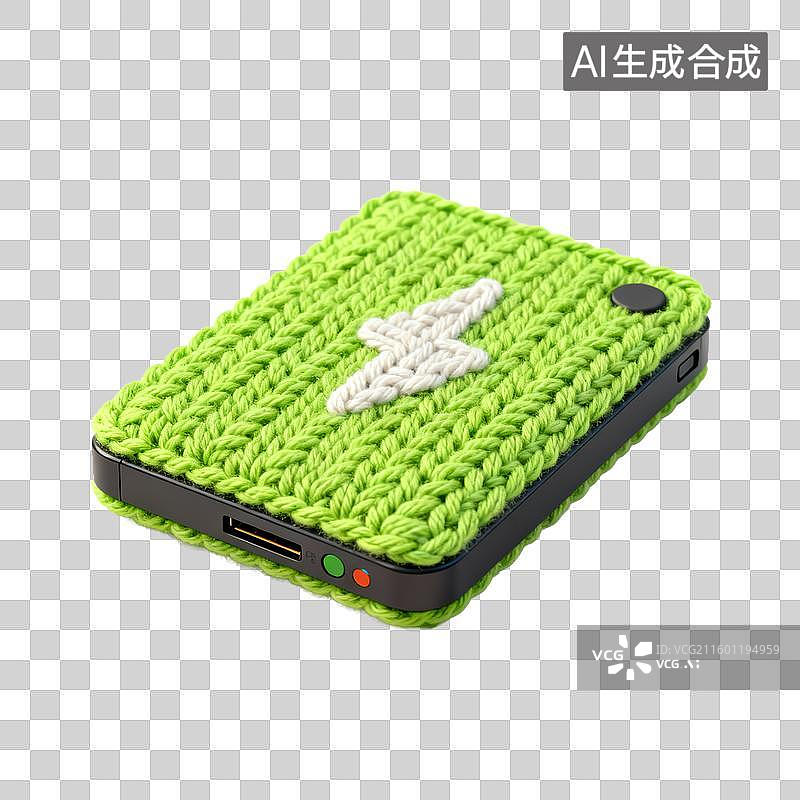 【AI数字艺术】绿色针织纹理的便携式电子设备保护套图片素材