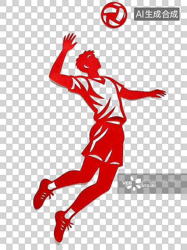 【AI数字艺术】剪纸艺术：排球，排球运动，国家队，扣球，跳图片素材