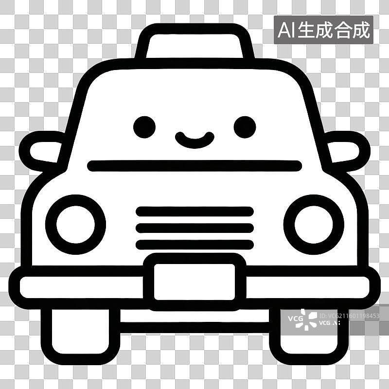 【AI数字艺术】可爱黑白线条绘微笑汽车图标图片素材