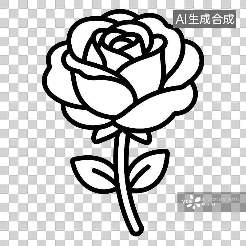 【AI数字艺术】黑白线条绘制的玫瑰花图片素材