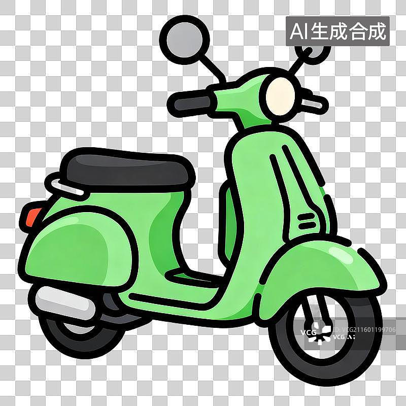 【AI数字艺术】绿色两轮摩托车卡通形象图片素材