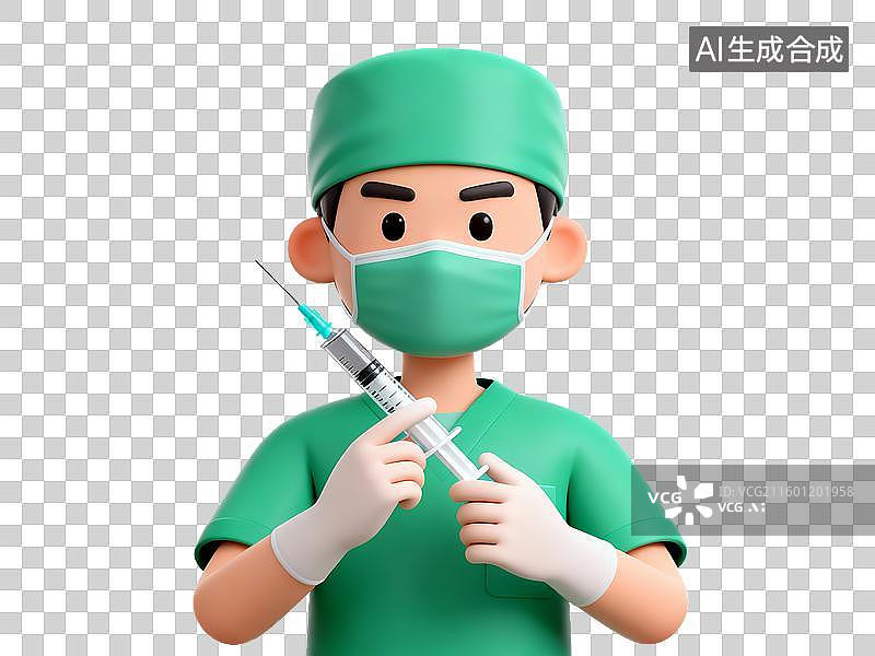 【AI数字艺术】医疗健康男性医生注射疫苗职业人物肖像免抠素材 3D 卡通插画设计图片素材
