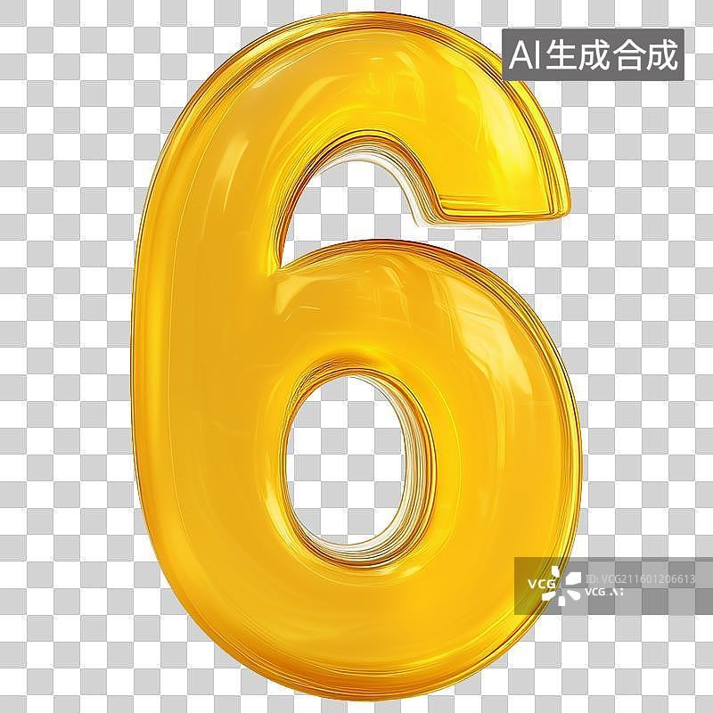 【AI数字艺术】立体数字3D果冻风格橙色数字6元素图片素材