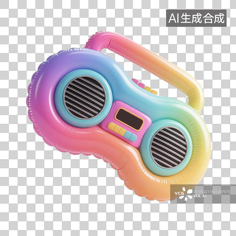 【AI数字艺术】3D渲染，充气膨胀风格，收音机，录音机，音频播放器，多媒体，免抠元素图片素材