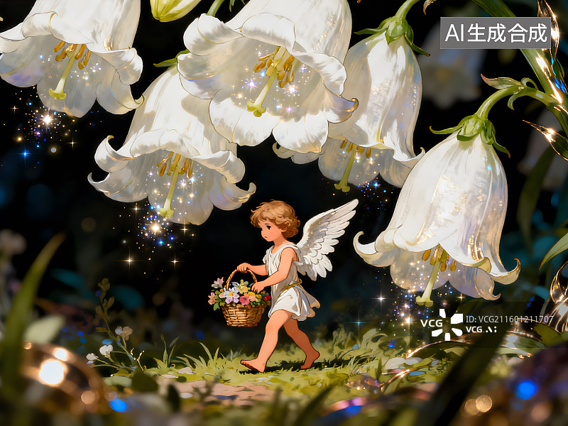 【AI数字艺术】风铃花下的天使图片素材