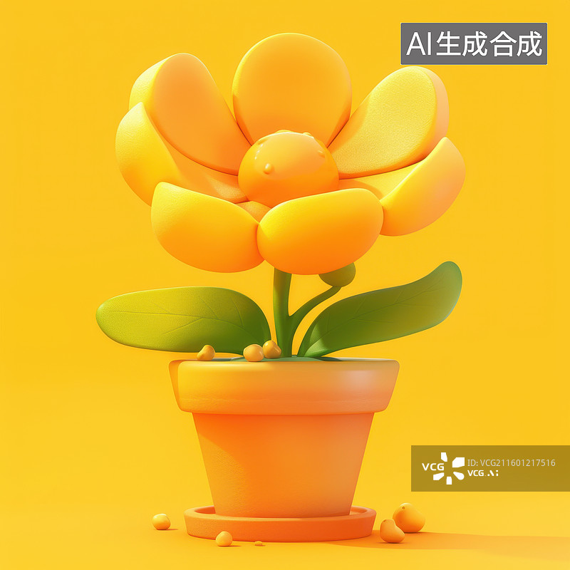 【AI数字艺术】3D卡通微笑向日葵形象图片素材