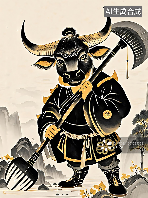 【AI数字艺术】水墨风十二生肖牛图片素材