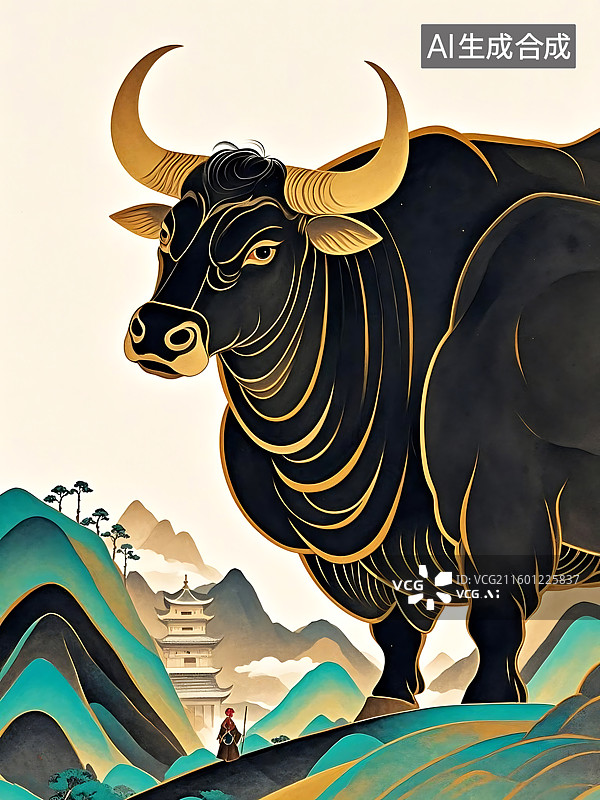 【AI数字艺术】水墨风十二生肖牛图片素材