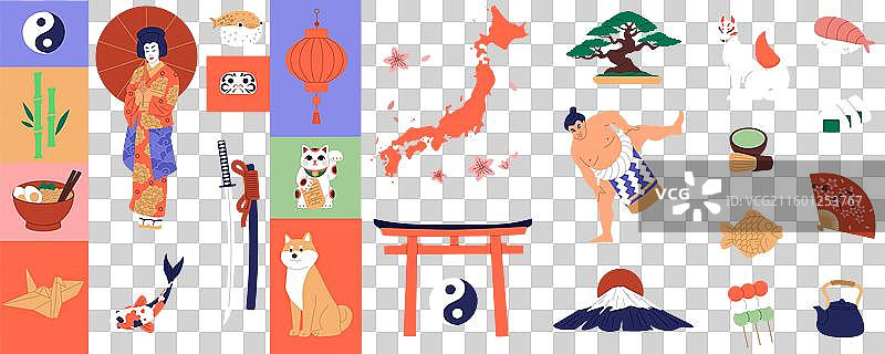 日本旅行拼贴画，亚洲美食艺伎地标图片素材