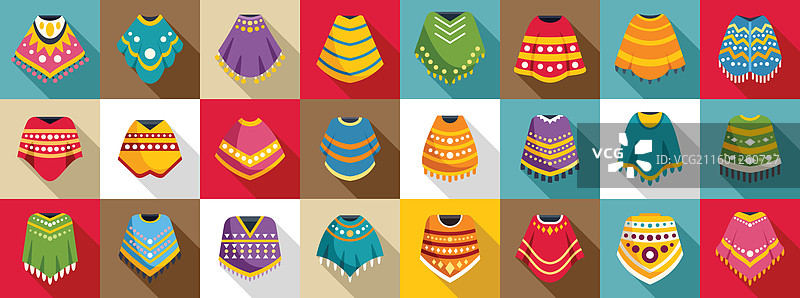 墨西哥披肩图标集，展示了披肩图标图片素材