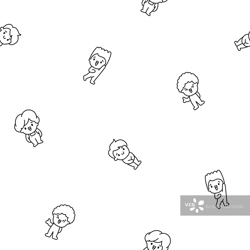 可爱的卡哇伊小男孩填色页图片素材