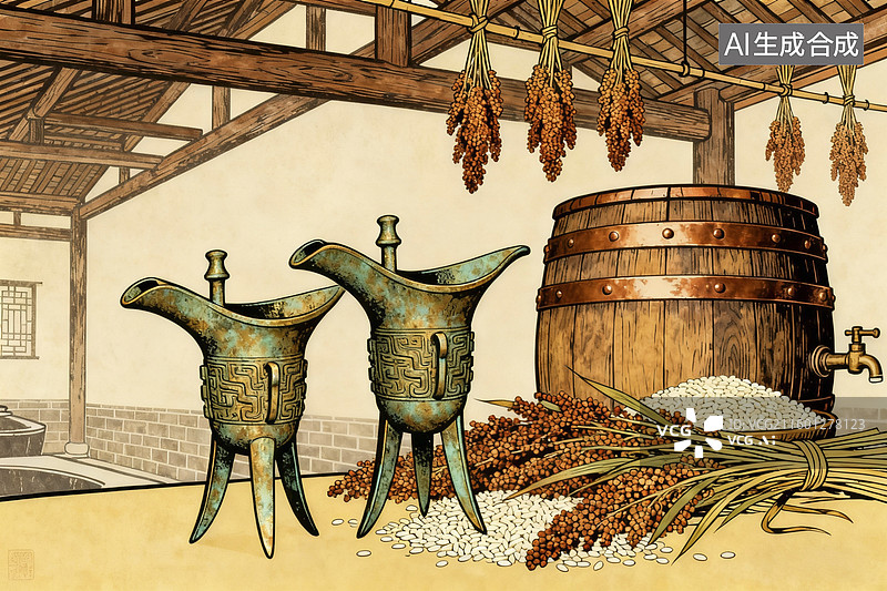 【AI数字艺术】中国酒文化主题插画图片素材