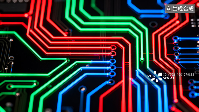 【AI数字艺术】色彩斑斓的电子电路板图片素材