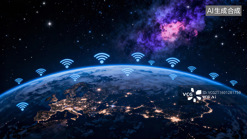 【AI数字艺术】卫星抽象概念场景，全球卫星定位系统，人造卫星图片素材