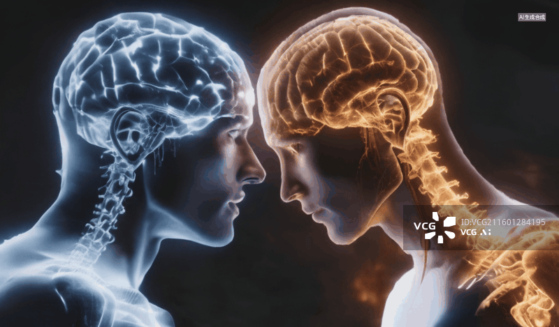 【AI数字艺术】双脑对视图片素材