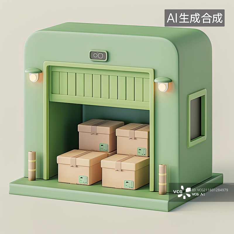 【AI数字艺术】绿色储物柜内装有纸箱图片素材