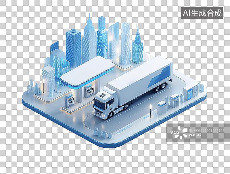 【AI数字艺术】电动半挂车充电中心图片素材