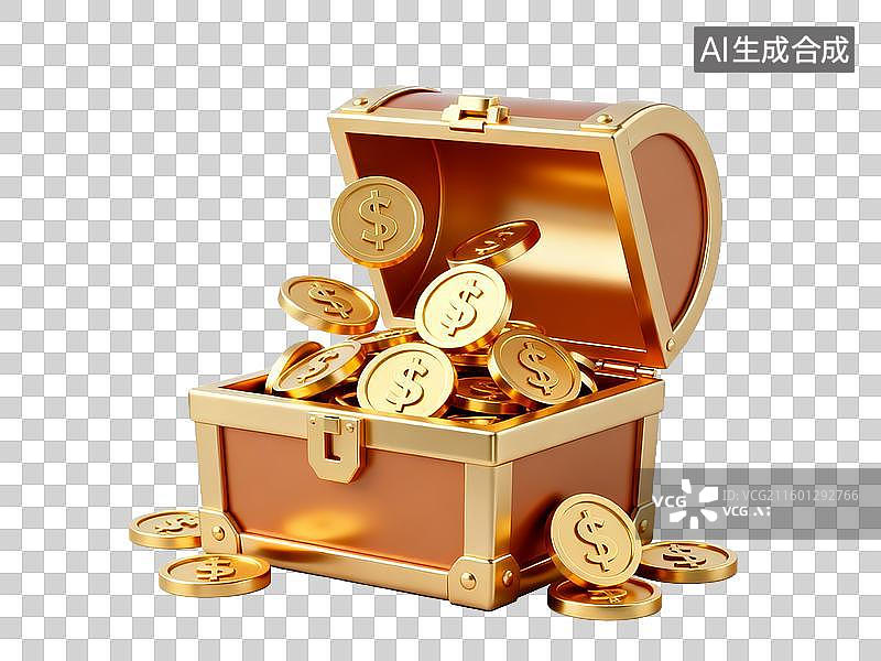 【AI数字艺术】电商购物 促销元素 金色宝箱装满金币图片素材