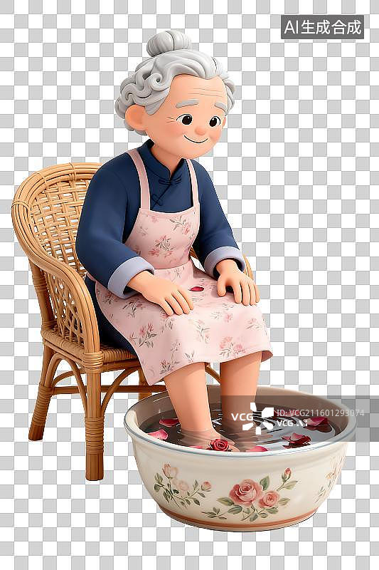 【AI数字艺术】老奶奶坐在椅上泡脚图片素材