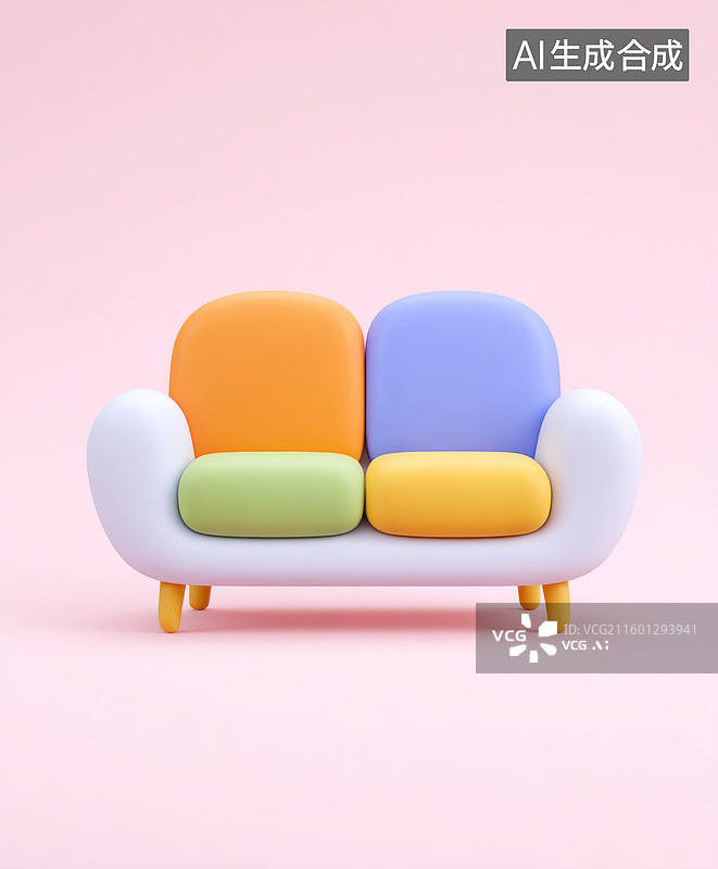 【AI数字艺术】粉色背景的彩色卡通沙发图片素材