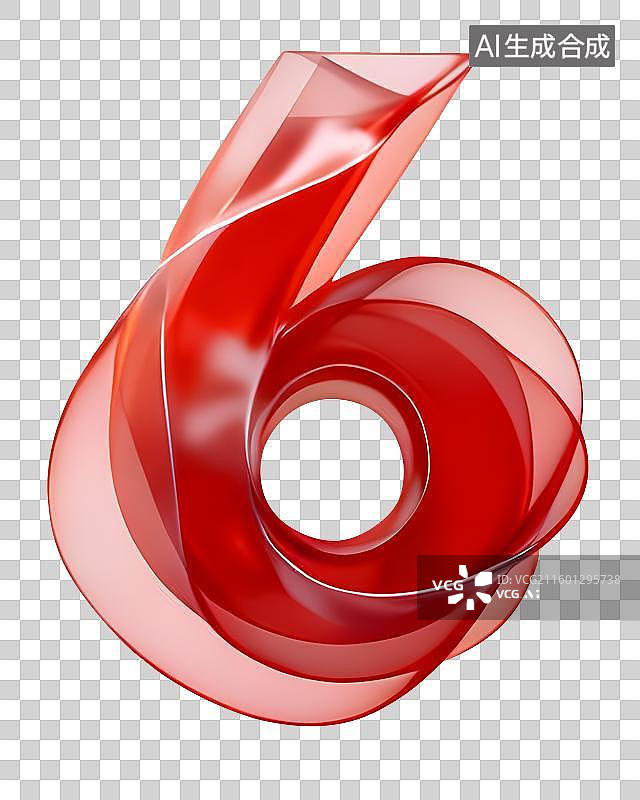 【AI数字艺术】数字6半透明薄膜层叠流动数字设计图片素材
