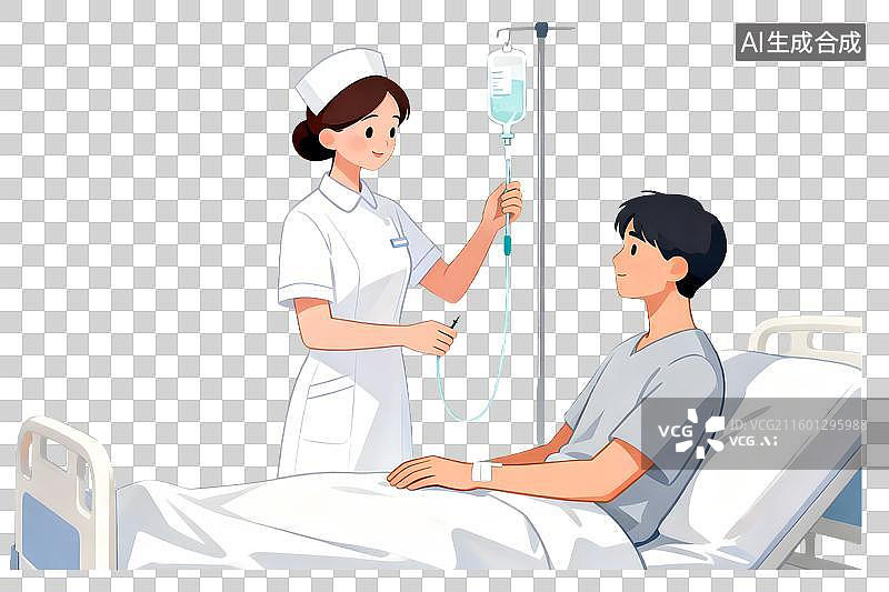 【AI数字艺术】护士给病床上患者输液图片素材