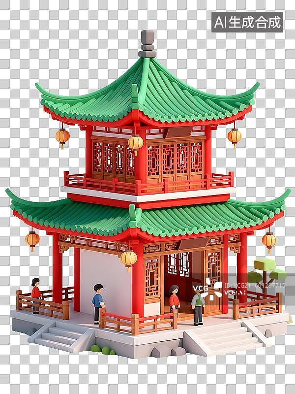 【AI数字艺术】传统中式两层楼阁建筑图片素材