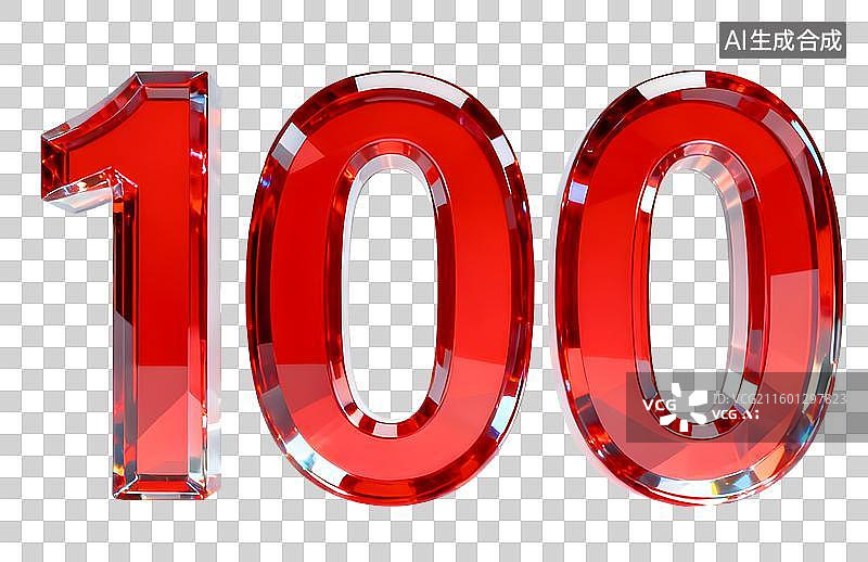 【AI数字艺术】鲜艳红色立体数字一百图片素材