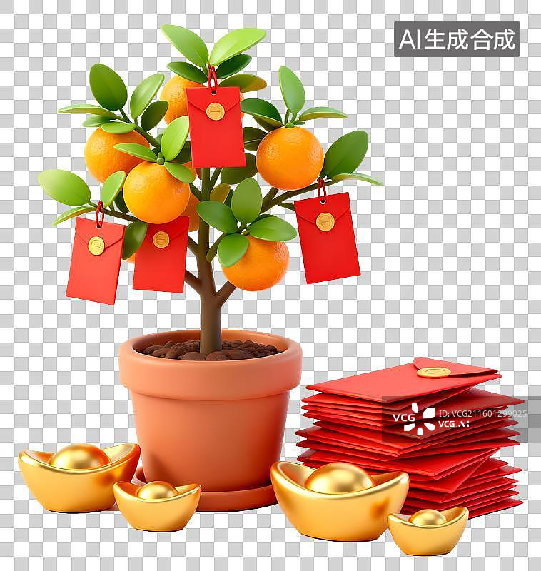 【AI数字艺术】挂满红包的金桔树图片素材