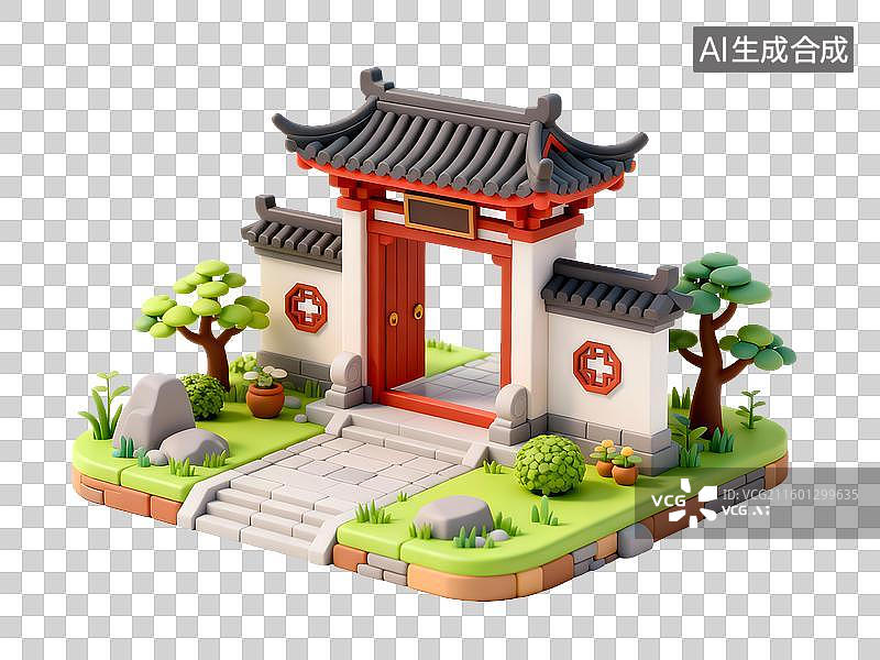 【AI数字艺术】中式风格园林门庭景观图片素材