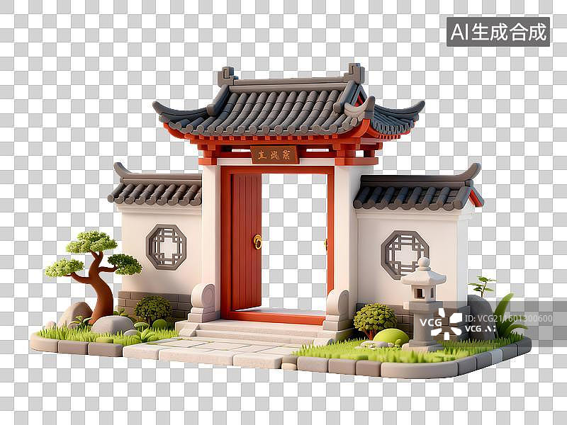 【AI数字艺术】传统中式风格的庭院门图片素材