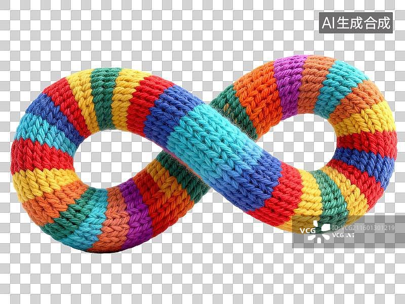 【AI数字艺术】3D毛线针织风格迷人莫比乌斯环形连续单扭曲线圈融合数学几何形体透明插画装饰元素图片素材