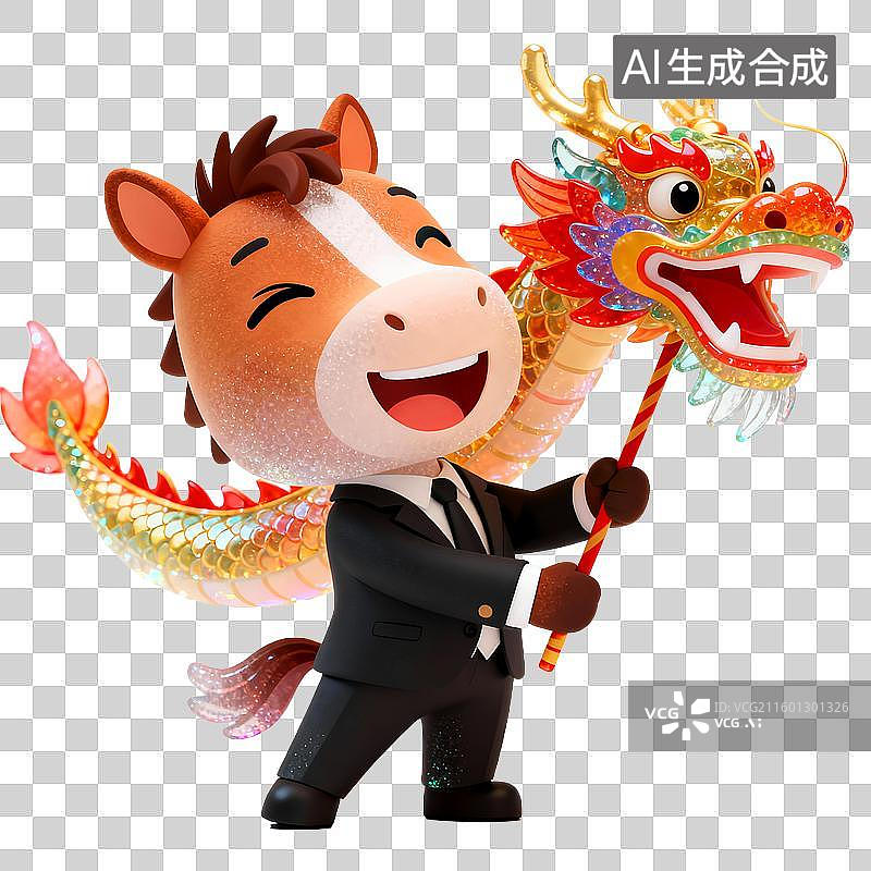 【AI数字艺术】马年可爱的拟人小马龙马精神，舞龙，马年，拜年，吉利图片素材