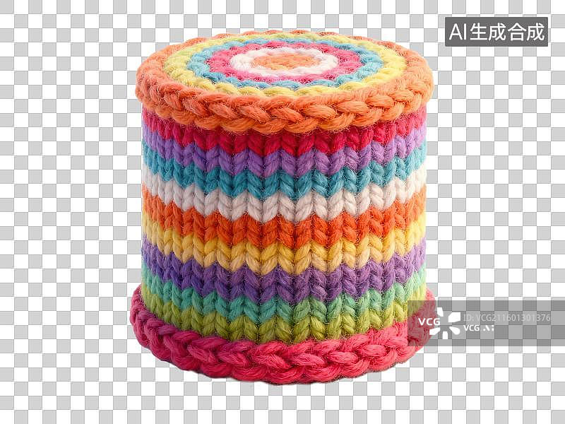 【AI数字艺术】3D毛线针织风格直立的圆柱体立体条纹几何形体透明插画装饰元素图片素材