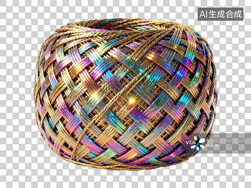 【AI数字艺术】3D毛线针织风格虹彩光子晶格编织金属珠光几何形体透明插画装饰元素图片素材