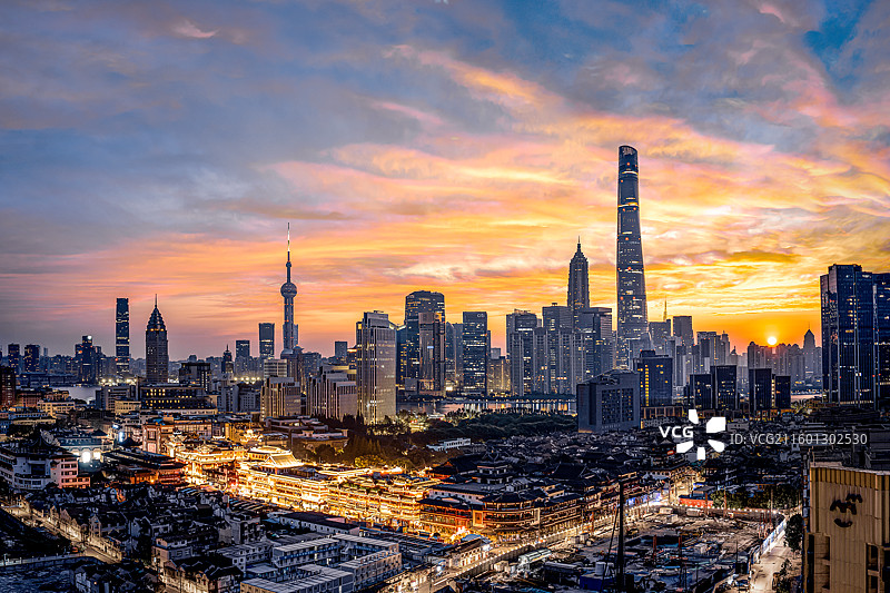 上海日出航拍图片素材