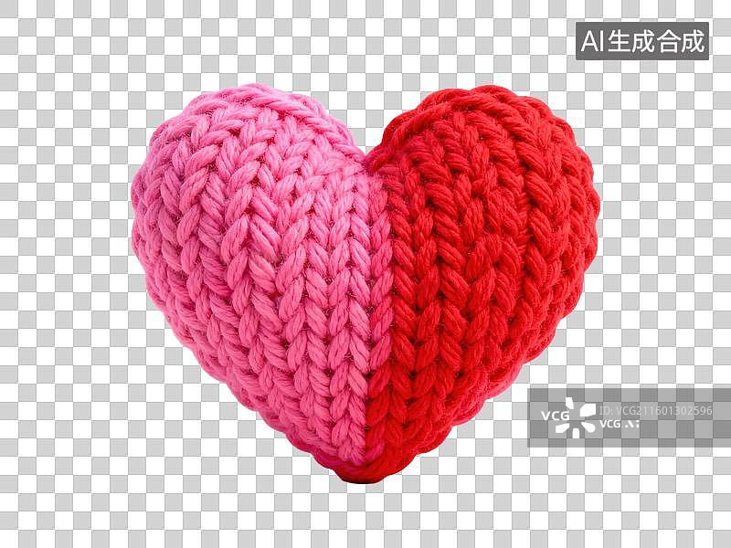 【AI数字艺术】3D毛线针织风格一个粉色心形几何形体透明插画装饰元素亮粉红纱线情人节图片素材