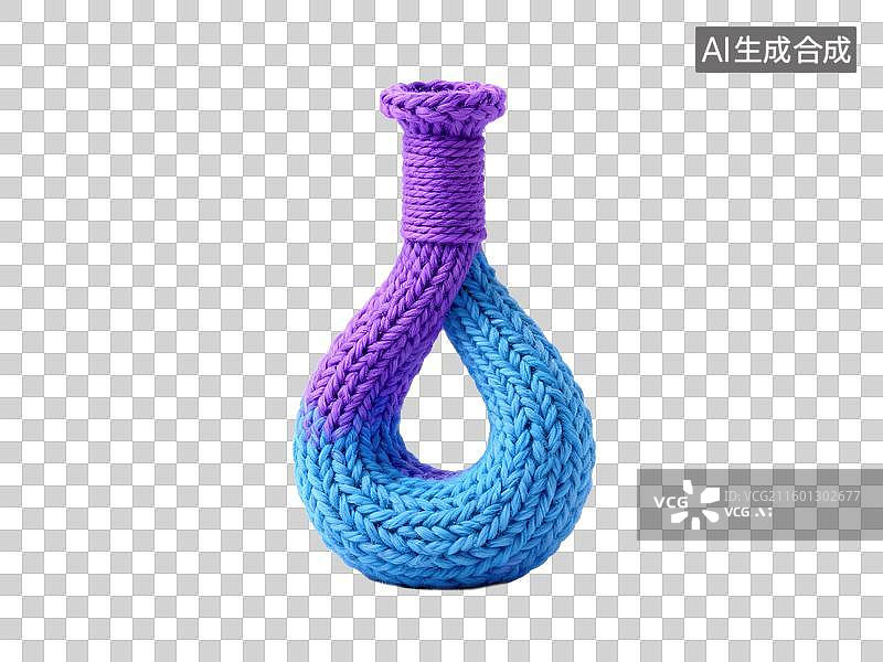 【AI数字艺术】3D毛线针织风格奇妙克莱因瓶柔和淡紫蓝色几何形体透明插画装饰元素图片素材