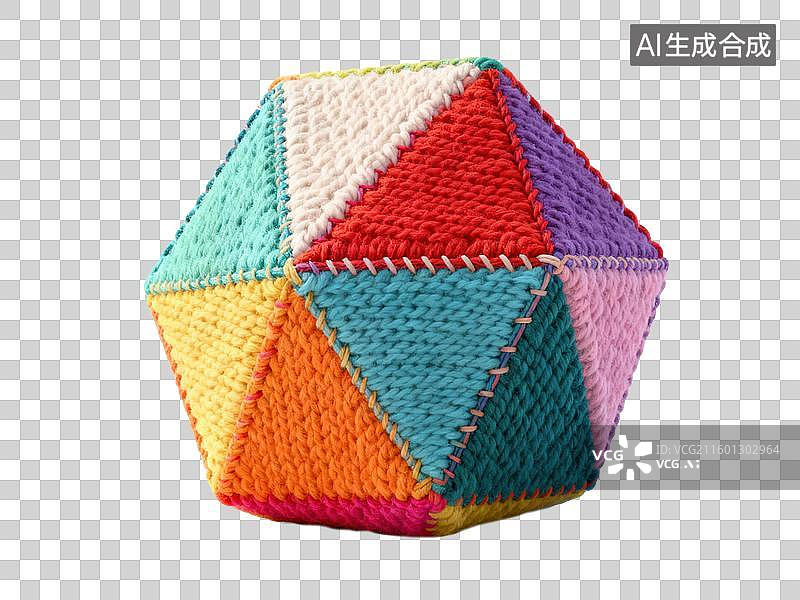 【AI数字艺术】3D毛线针织风格多彩几何多面体立体三角拼接构造几何形体透明插画装饰元素图片素材