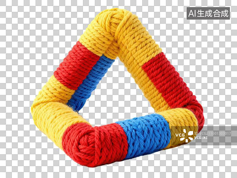 【AI数字艺术】3D毛线针织风格编织彭罗斯三角形明亮色彩柔软纱线视错觉几何形体透明插画装饰元素图片素材