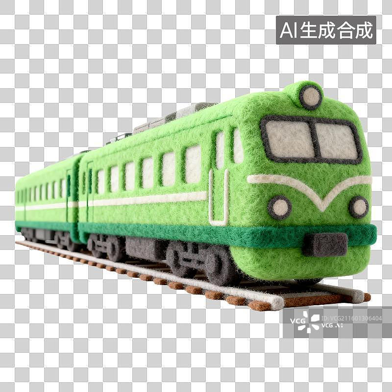 【AI数字艺术】商务旅行飞行交通工具3D卡通羊毛毡质感插画元素绿皮火车图片素材