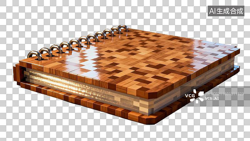 【AI数字艺术】体素风格木质纹理螺旋笔记本图片素材